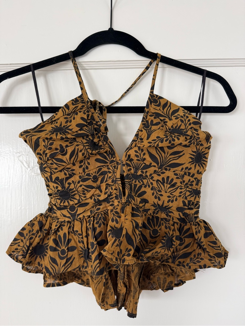 Free People Mustard Gold Floral Print Crop Top